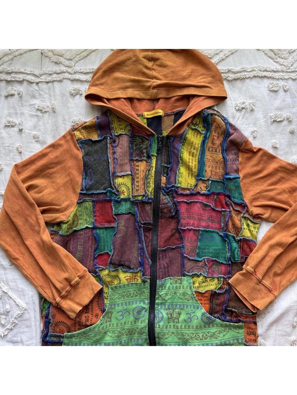 Ropausada Multicolor Patchwork Om Full Zip Hoodie